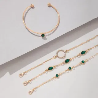 Elegant Emerald Circle Band Crystal Bracelet Set